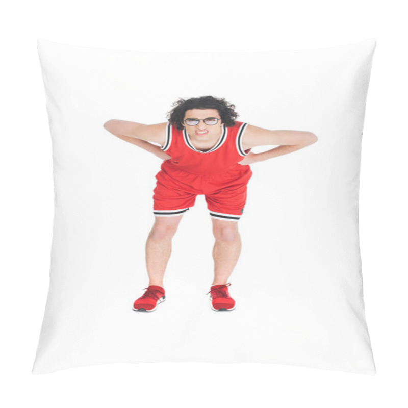 Personality  Skinny Sportsman In Eyeglasses Squinting Isolated On White Pillow Covers