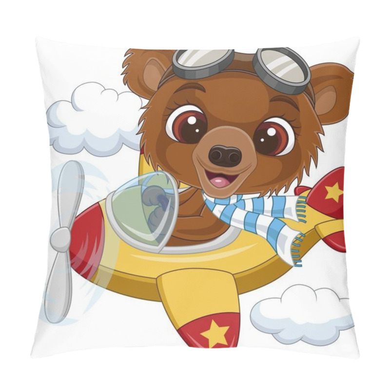 Personality  Vector Illustration Of Cartoon Baby Bear Operating A Plane Pillow Covers