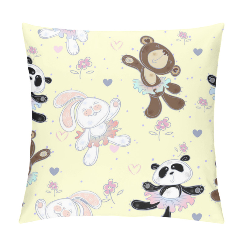 Personality  Seamless Pattern With Cute Little Animals . The Bunny The Bear And Panda. Ballerinas, Vector. Pillow Covers