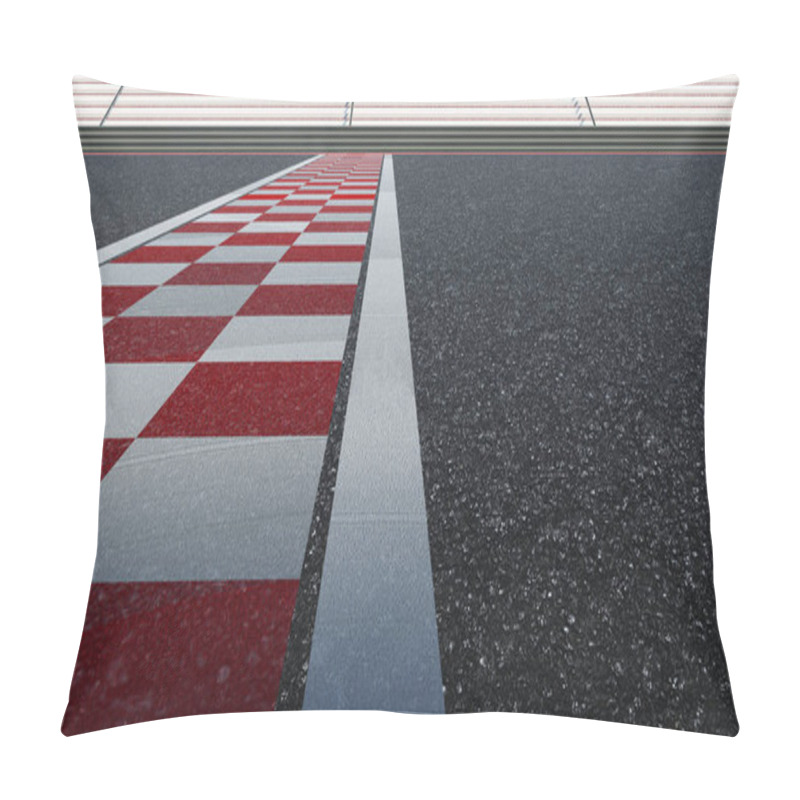 Personality  Low Angle Side View Empty Asphalt International Race Track With Start And Finish Line.  3d Rendering Pillow Covers