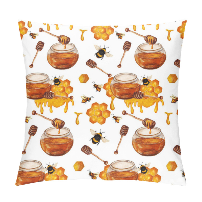 Personality  Hand Drawn Seamless Pattern Of Honey,Honeycomb With Bees,Repeat Food Pattern Pillow Covers