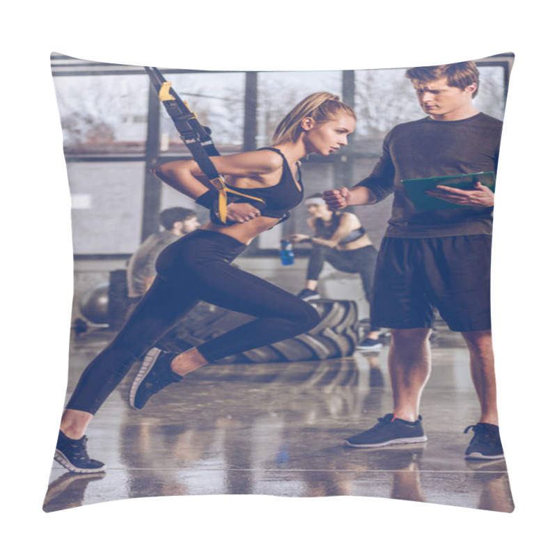 Personality  Sportive Woman With Trx Equipment Pillow Covers