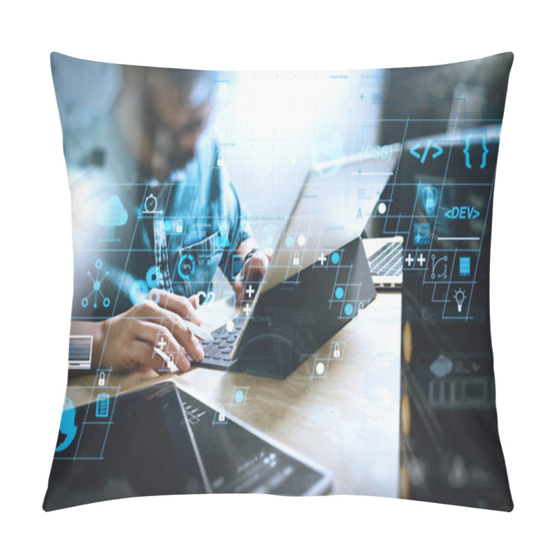 Personality  Coding Software Developer Work With AR New Design Dashboard Computer Icons Of Scrum Agile Development And Code Fork And Versioning With Responsive Cybersecurity.Co Working Process, Entrepreneur Team Working. Pillow Covers