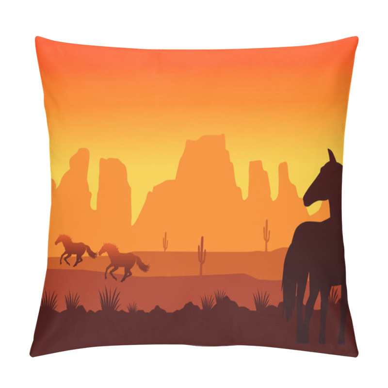 Personality  Wild West Sunset Scene With Horses Running Pillow Covers