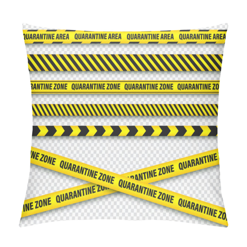 Personality  Quarantine Zone Warning Tape. Novel Coronavirus Outbreak. Global Lockdown. Coronavirus Danger Stripe. Police Attention Line. Vector Illustration. Pillow Covers