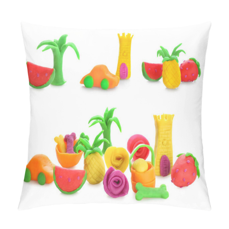 Personality  Set With Different Objects Made Of Play Dough On White Background Pillow Covers