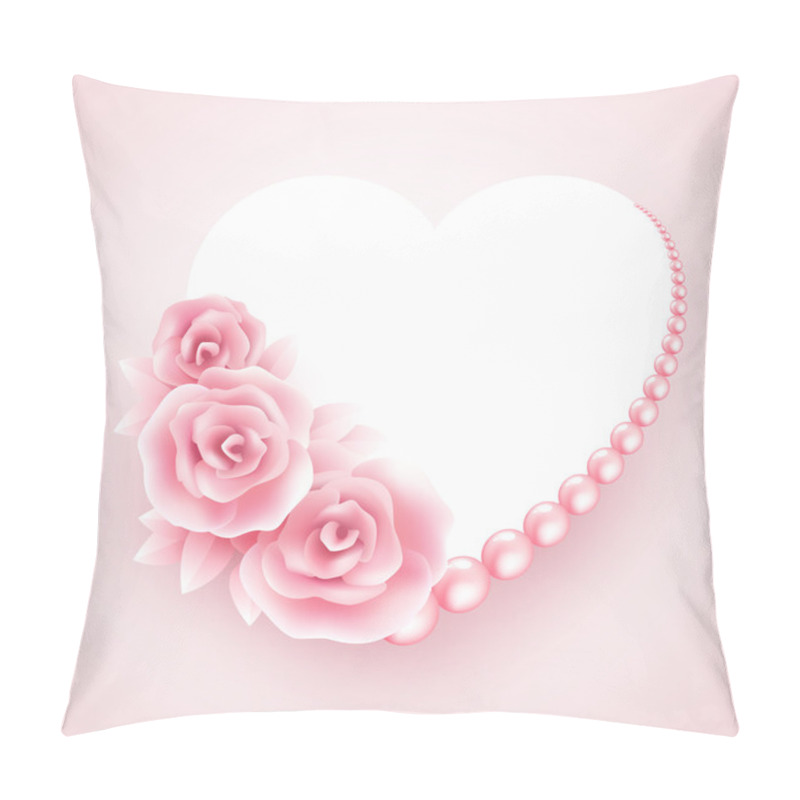 Personality  Pink Roses, Pearl And Heart Shap Frame. Vector Illustration Pillow Covers