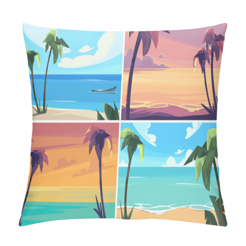 Personality  Set Of Landscapes With Palm Trees. Beautiful Summer Seascapes. Pillow Covers