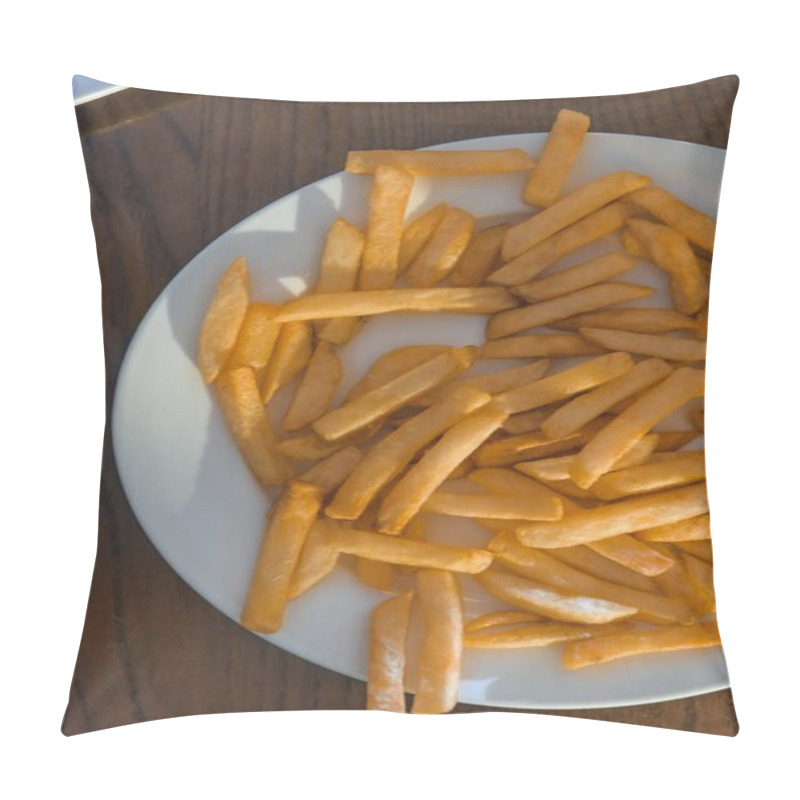 Personality  Top View Of French Fries Over White Plate Pillow Covers