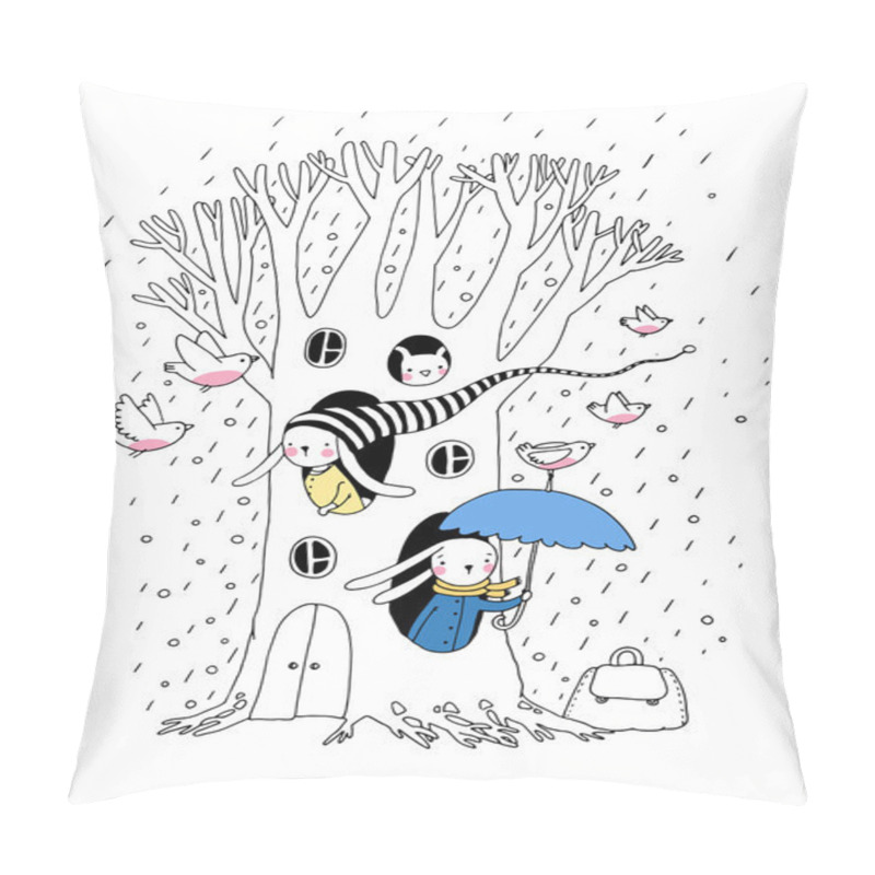 Personality  Magic Tree, Rabbits And Birds.Animals Of The Forest. Pillow Covers