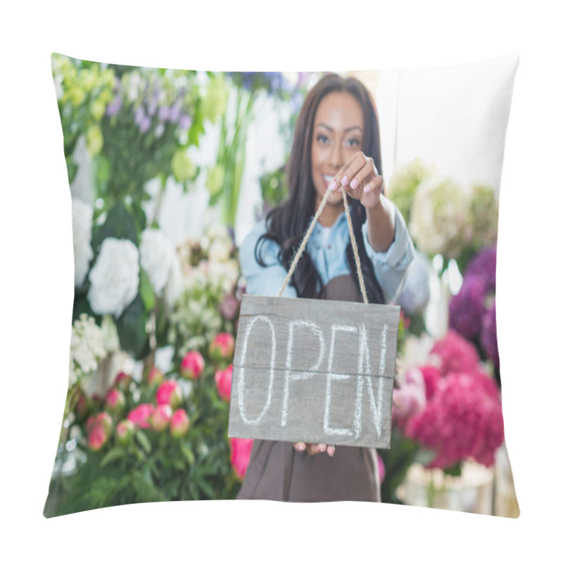 Personality  Florist Holding Open Sign Pillow Covers