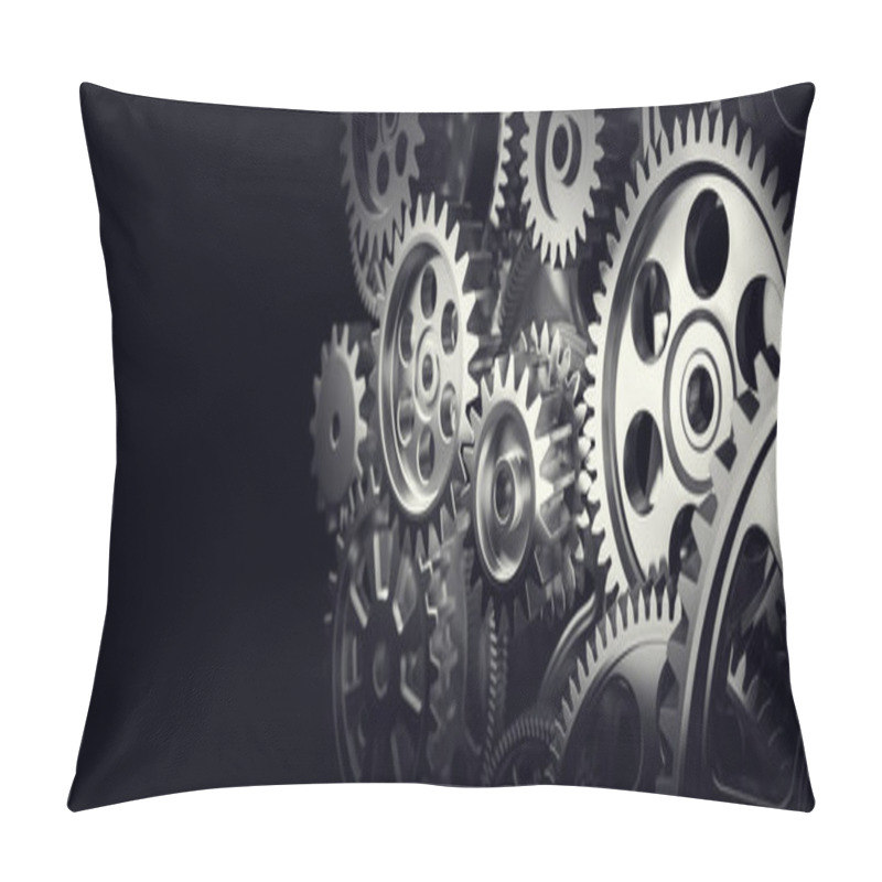 Personality  Close View Of Mechanism, Gears And Cogs At Work, Industrial Machinery Background Pillow Covers