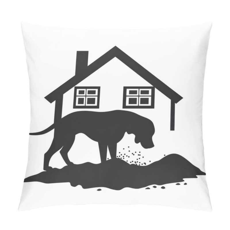 Personality  A Playful Silhouette Of A Dog Digging Near A House, Capturing A Moment Of Curiosity. Pillow Covers