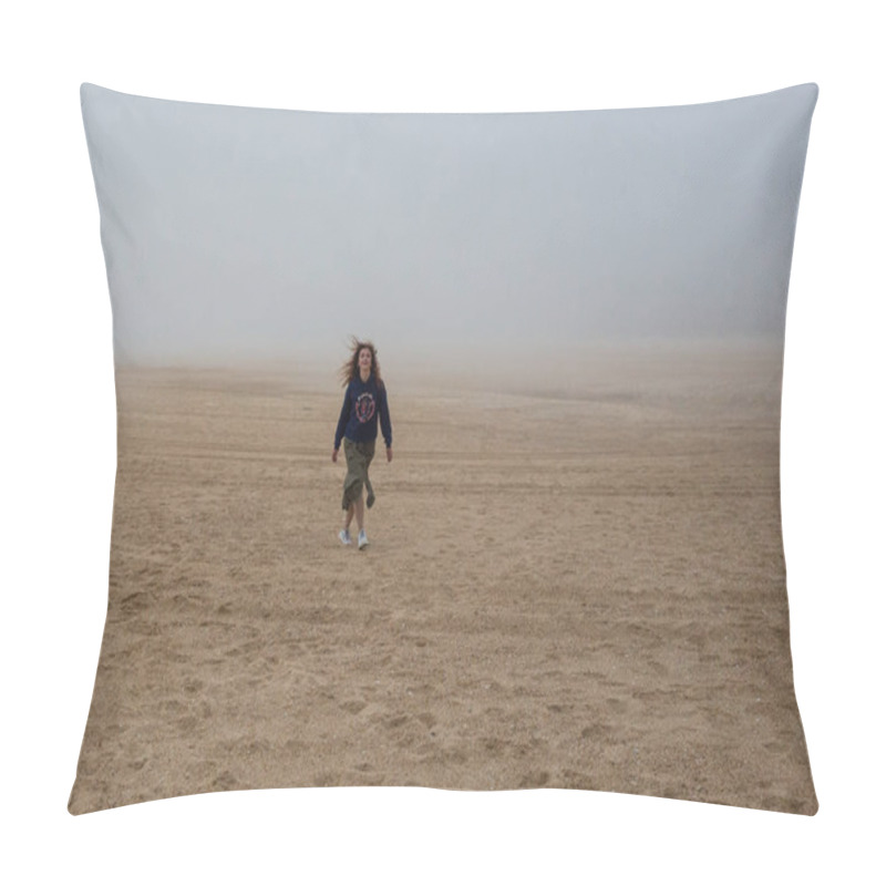 Personality  Sea And Sandy Beach In Dense Fog, Autumn Day Pillow Covers