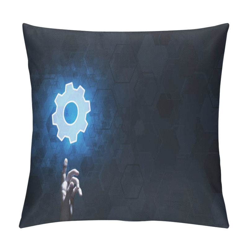 Personality  Close Of Human Hand Touching With Finger Setting Glowing Icon Pillow Covers