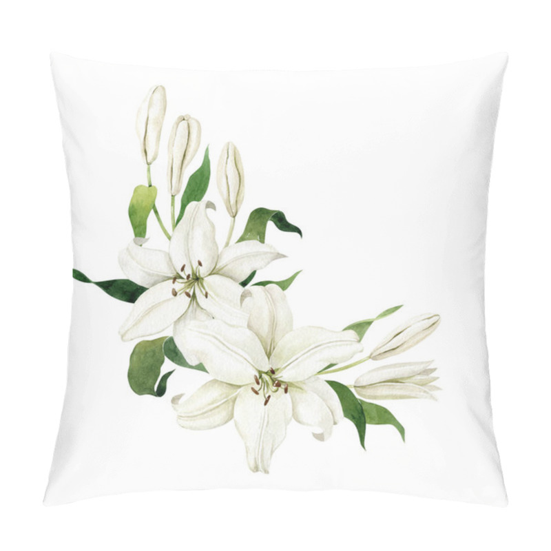 Personality  Watercolor White Lilies Single Angular Composition Isolated On White Background. Floral Bouquet. Hand Drawn Clipart For Wedding Invitations, Birthday Stationery, Greeting Cards, Scrapbooking. Pillow Covers