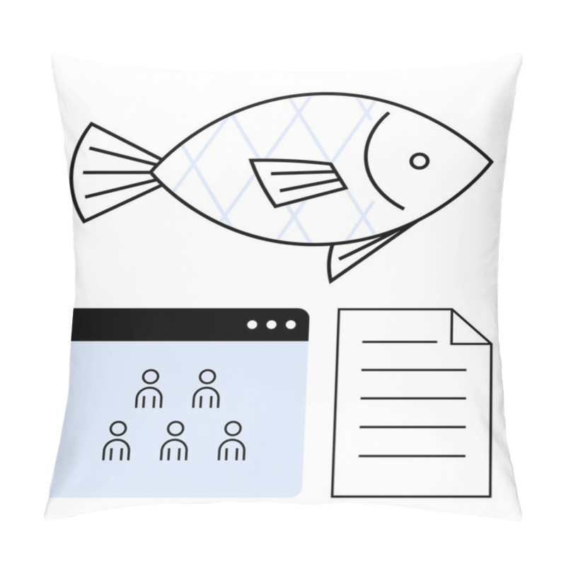 Personality  Fishbone Diagram With Team Collaboration Platform And Document Outline. Ideal For Problem-solving, Strategy, Brainstorming, Teamwork, Research, Analysis, Productivity, Abstract Line Flat Metaphor Pillow Covers