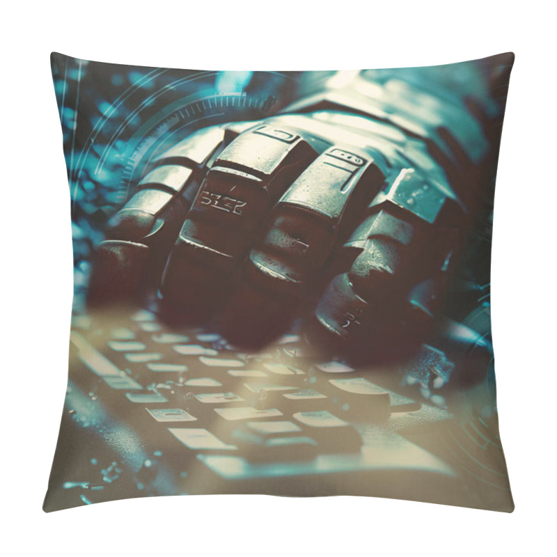 Personality  Cybercrime. Cyber Hand Presses Keyboard Keys. Pillow Covers