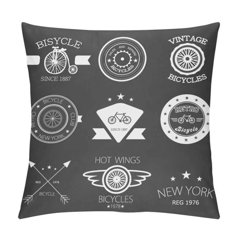 Personality  Chalk Vector Set Of Old Bikes  Shop Logo Set. Pillow Covers