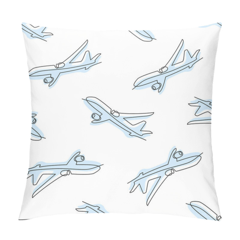 Personality  Vector Seamless Pattern Featuring Airplanes In Minimalist Line Art Style With A Soft Blue Accent. Perfect For Themes Of International Air Travel, Aviation, Passenger Transport, And Flight Services. Pillow Covers