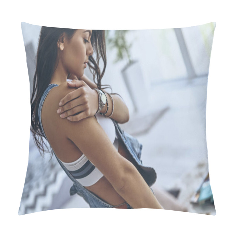 Personality  Sensual Woman In Light Bedroom Pillow Covers