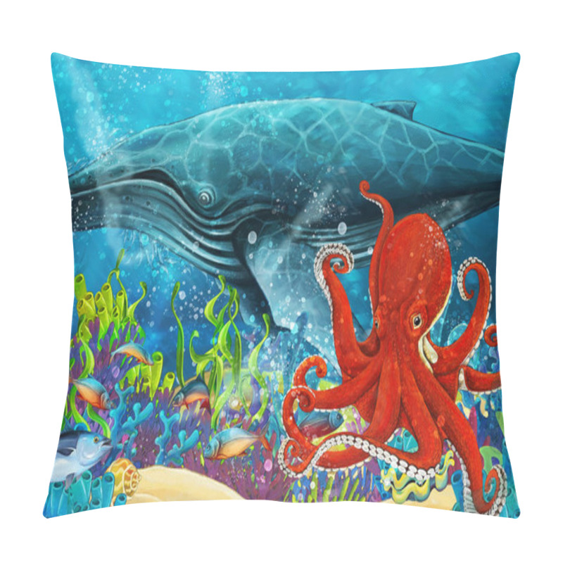 Personality  Cartoon Scene With Whale And Octopus Near Coral Reef - Illustration For Children Pillow Covers