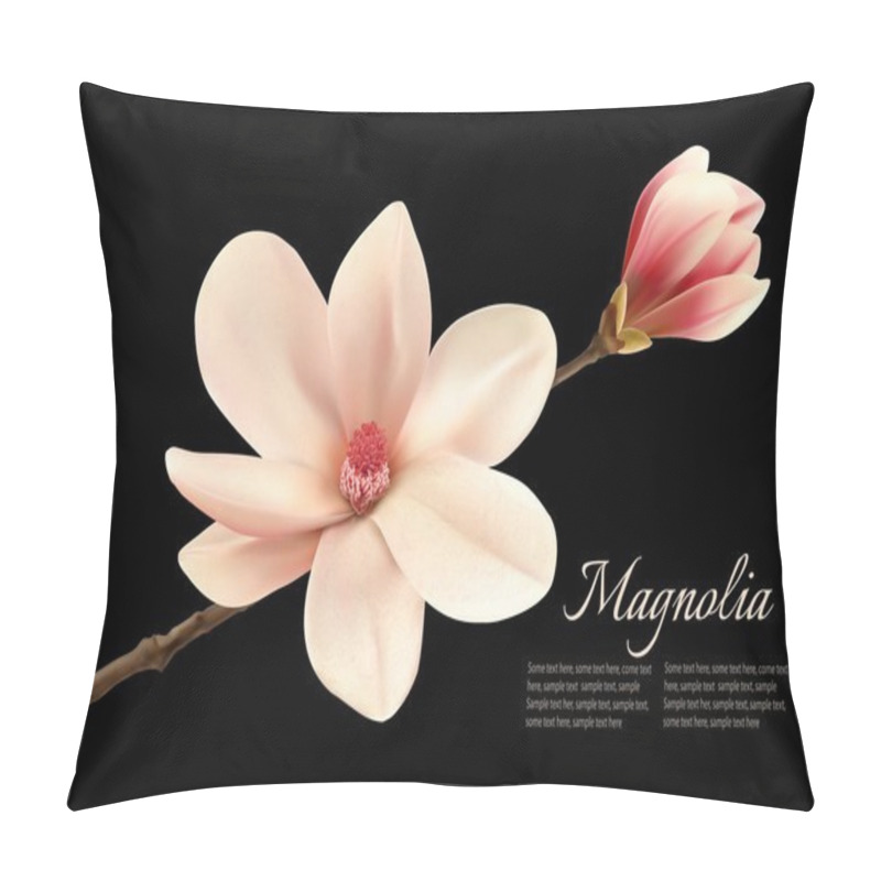 Personality  Beautiful White Magnolia Flower Isolated On A Black Background.  Pillow Covers