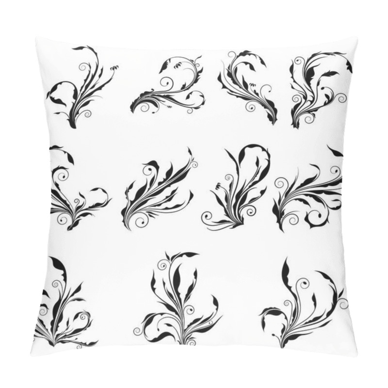 Personality  Collection Of Curl Floral Vector Graphic With Spiral Leaves. Abstract Silhouette Of Swirl Branches With Spine And Sharp Top Like A Weed. Pillow Covers