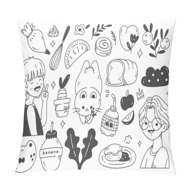 Personality  Vector Set Of Icons With Funny Doodle Elements. Set Of Hand Drawn Kawaii Doodles Pillow Covers