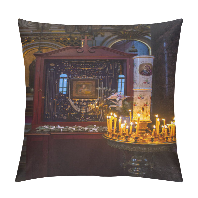 Personality  HELSINKI, FINLAND - January 3, 2018:  Kozelshchanskaya Icon Of The Mother Of God In The Uspenski Orthodox Cathedral In Helsinki Pillow Covers