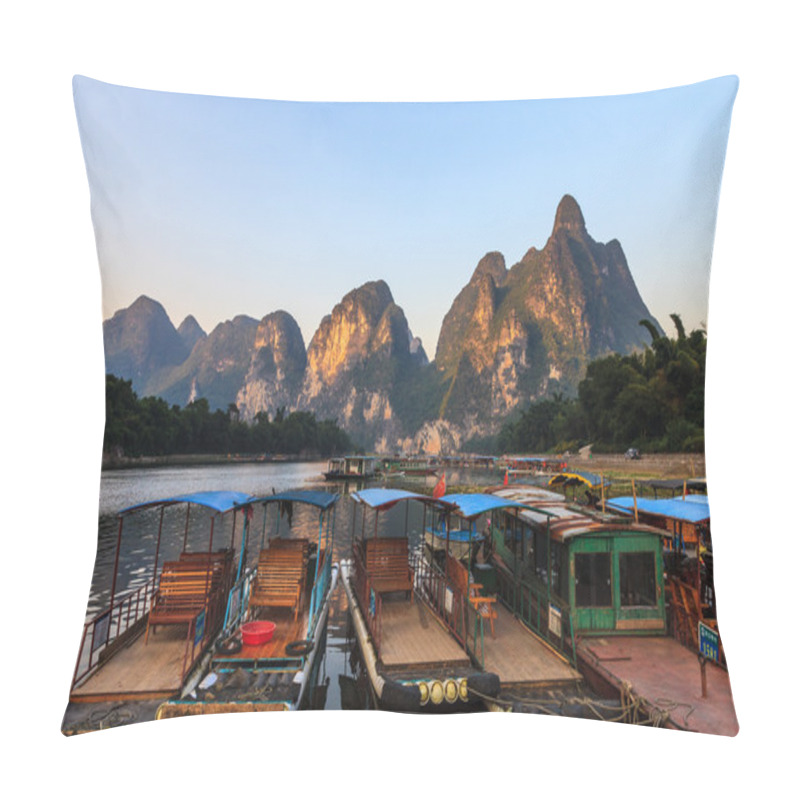 Personality  Tourist Boats At The Li River , China Pillow Covers