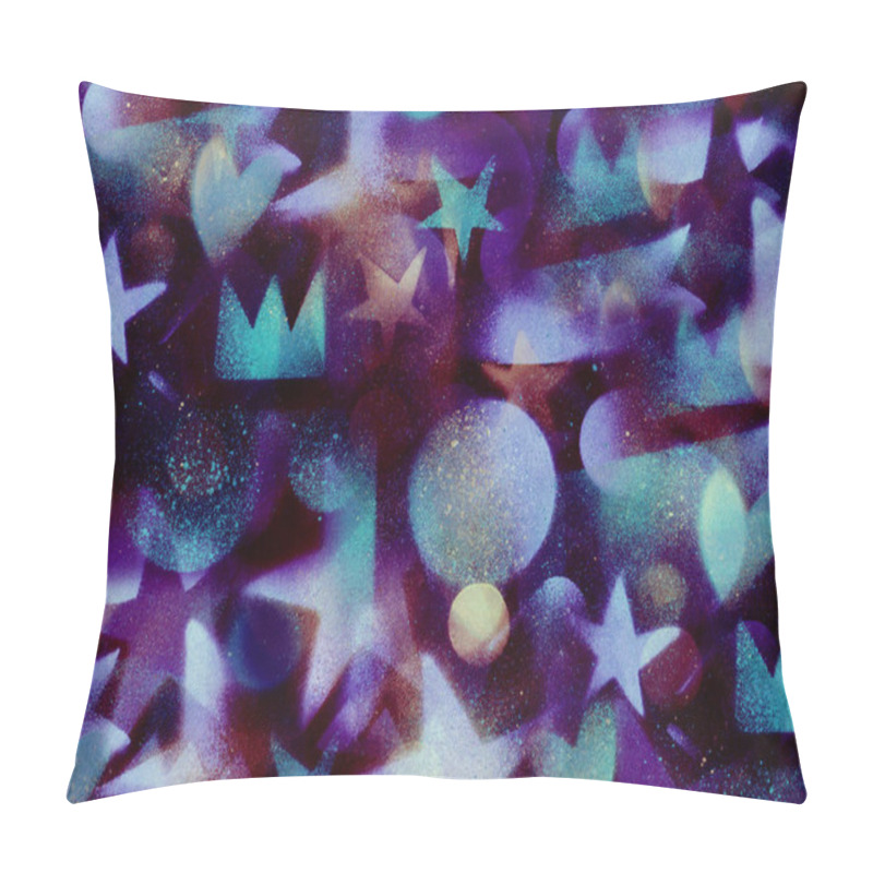 Personality  Unusual Space Abstract Background, With Elements Of Stars, Hearts, Planets, And Watercolor Splashes. Pillow Covers