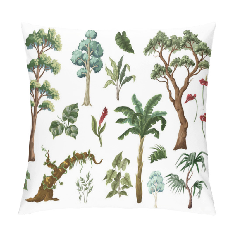 Personality  Jungle Trees And Tropical Plant Isolated. Vector. Pillow Covers