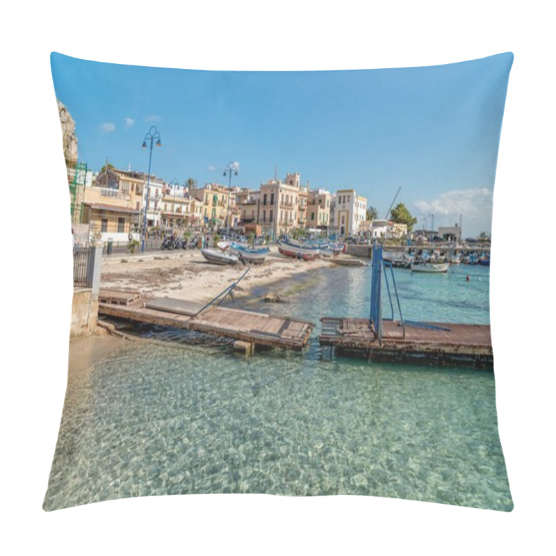 Personality  Mondello - Palermo, Sicily, Italy - October 9, 2017: Small Port With Fishing Boats In The Center Of Mondello Near Center Of City Palermo. Pillow Covers