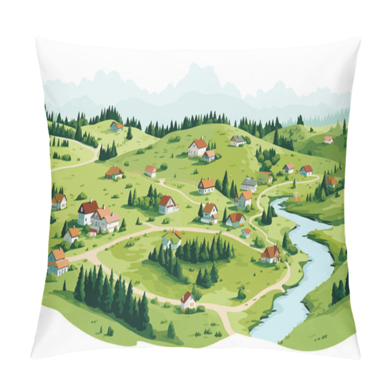 Personality  Top View Dron Shot Of Village Vector Flat Isolated Illustration Pillow Covers