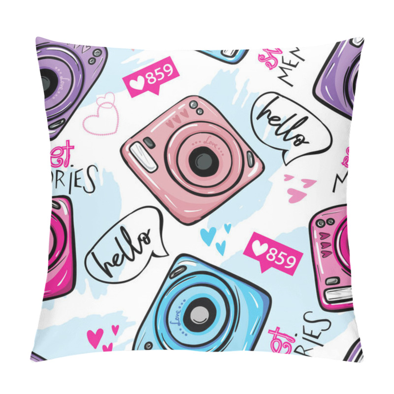 Personality  Cute Pattern With Cameras. Hand Drawn Girly Background For Textile, Clothing, Fashion, Wrapping Paper Pillow Covers