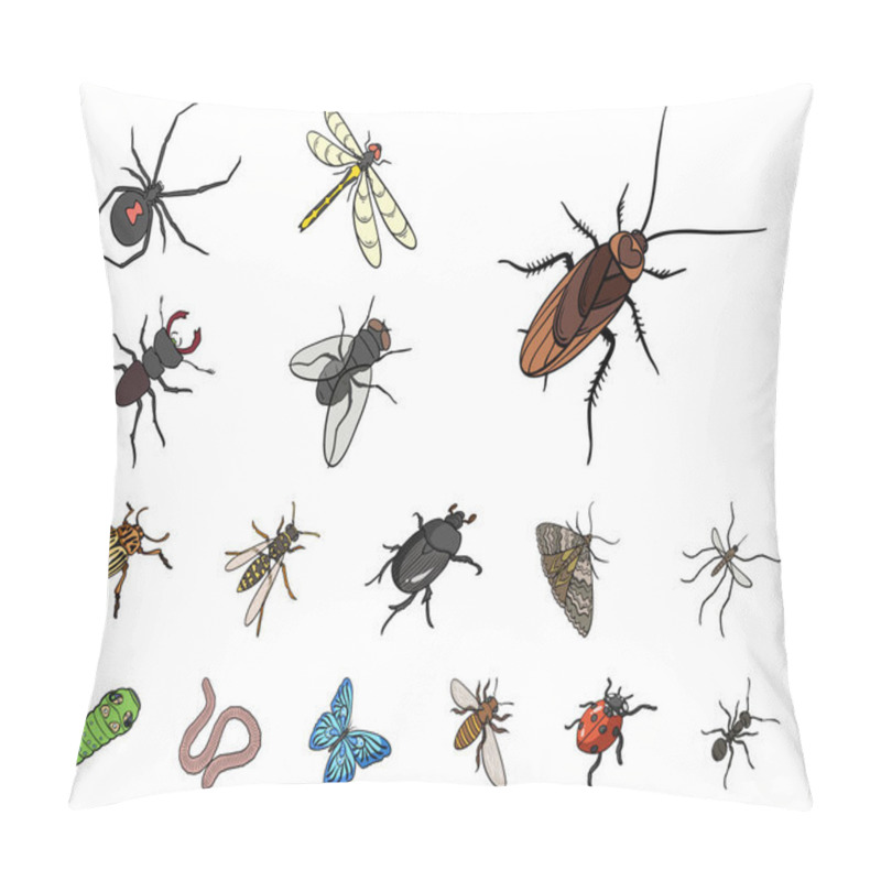 Personality  Different Kinds Of Insects Cartoon Icons In Set Collection For Design. Insect Arthropod Vector Isometric Symbol Stock Web Illustration. Pillow Covers