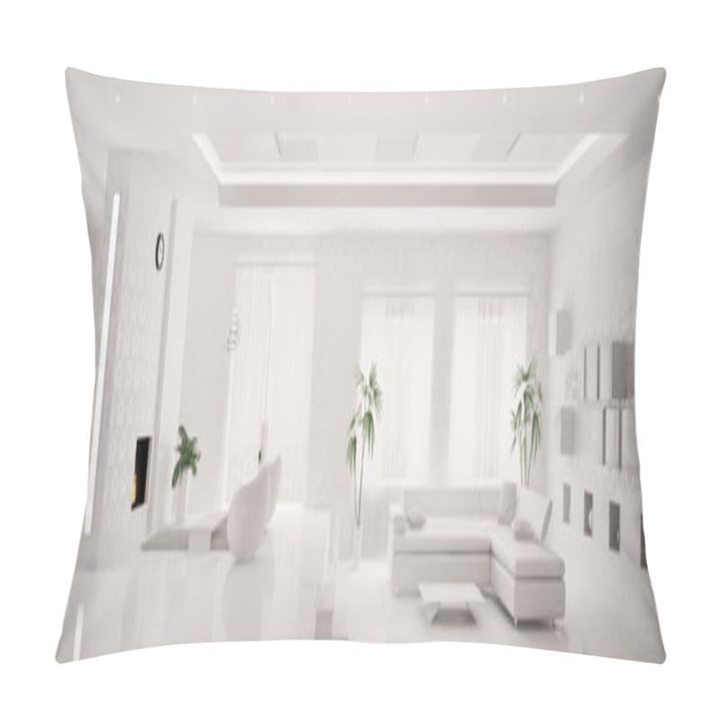 Personality  White Interior Of Modern Apartment Panorama 3d Render Pillow Covers