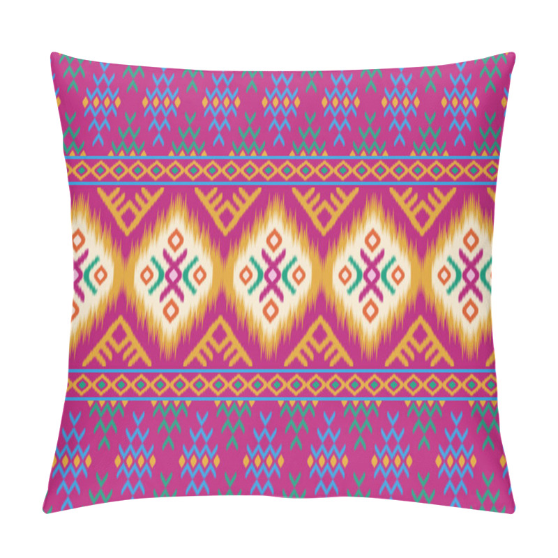 Personality  Colorful Of Ikat Pattern, Thai Art Design, Ikat Ornament Style, Ikat Print. Abstract Geometric Seamless Pattern Background Traditional Ethic For Clothing, Fabric, Textile, Fashion. Pillow Covers