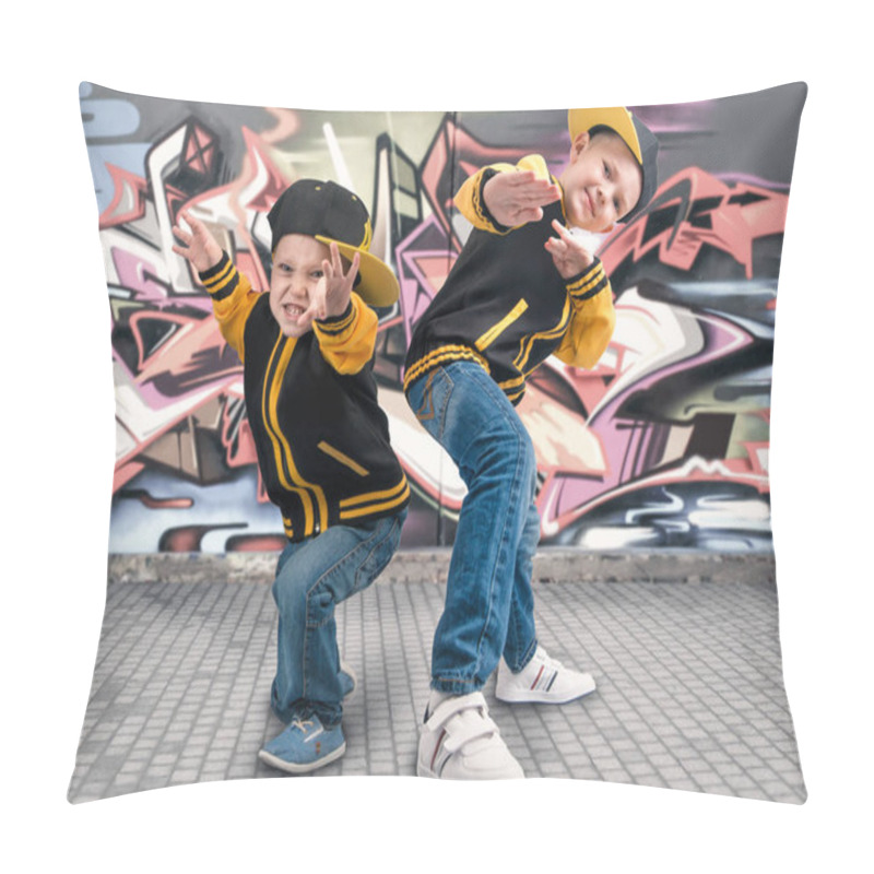 Personality  Two Brothers Dancing Break Dance.Hip-hop Style.The Cool Kids.Graffiti On The Walls. Pillow Covers