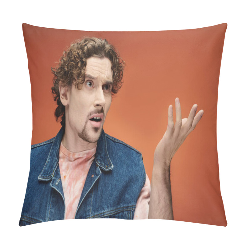 Personality  A Handsome Man Poses Emotionally With An Expressive Gesture. Pillow Covers