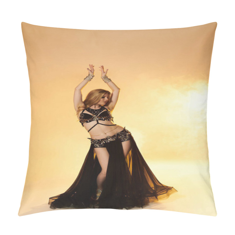 Personality  A Captivating Woman In A Belly Dance Costume Strikes A Pose. Pillow Covers