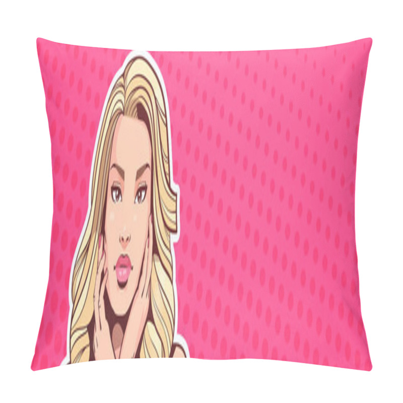 Personality  Portrait Of Beautiful Blonde Woman In Pop Art Style Female Over Colorful Dot Background Horizontal Banner Pillow Covers