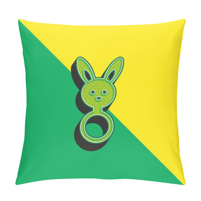 Personality  Baby Rattle With Bunny Head Shape Green And Yellow Modern 3d Vector Icon Logo Pillow Covers