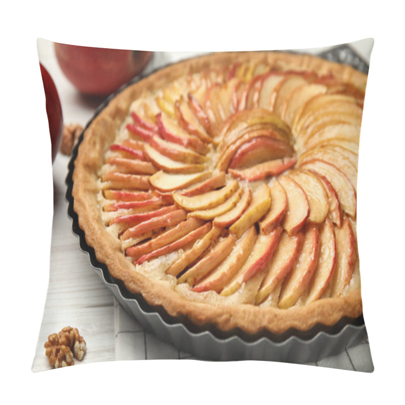 Personality  Delicious Homemade Apple Tart On White Wooden Table, Closeup Pillow Covers