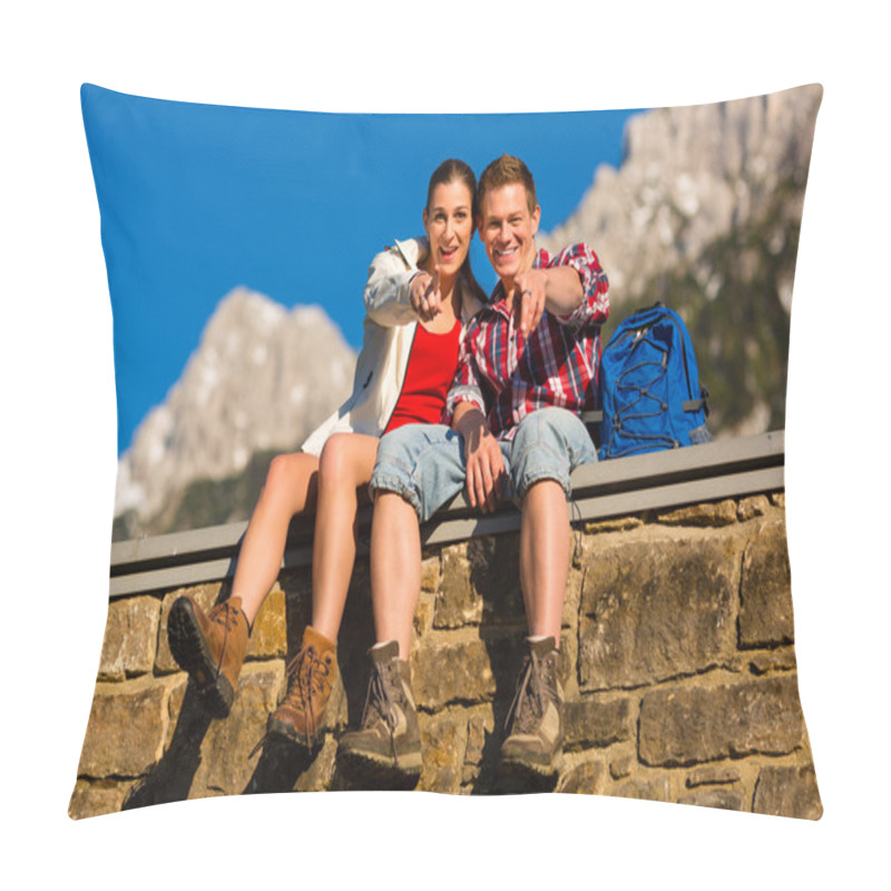 Personality  Happy Couple Hiking In Alp Mountains Pillow Covers