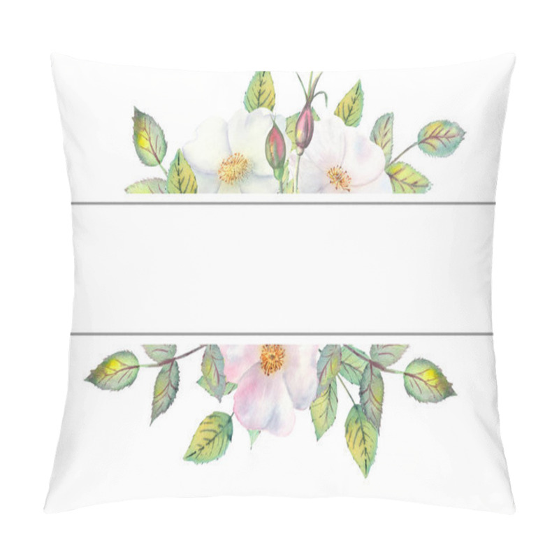 Personality  Flowers Of White Rose Hips, Red Fruits, Green Leaves, The Composition In A Geometric Golden Frame. Flower Poster, Invitation. Watercolor Compositions For The Design Of Greeting Cards Or Invitations. Pillow Covers