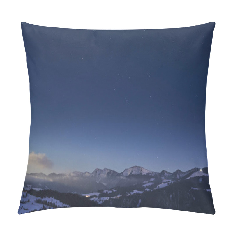 Personality      Cold Winter Landscape  In Blue Hour  Light In The Allgaeu Alps Near Oberstaufen With Nagelfluh Mountain Chain, Bavaria, Germany                              Pillow Covers