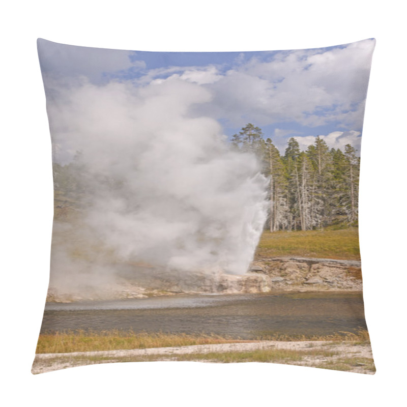 Personality  Erupting Geyser On A River Bank Pillow Covers