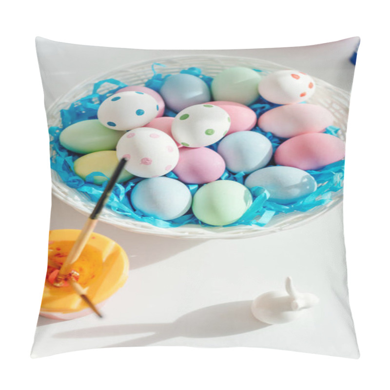 Personality  Top View Of Painted Easter Eggs Near Decorative Bunny  Pillow Covers